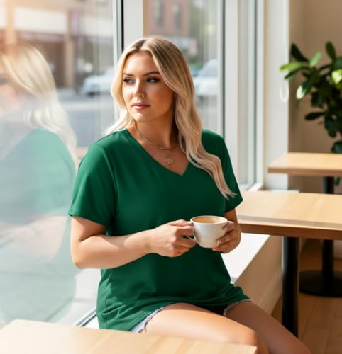 Image of ForHailey Women's Plus Size Short Sleeve Tee Shirt V Neck Basic Ladies Loose Fit T Shirt 1X-5X