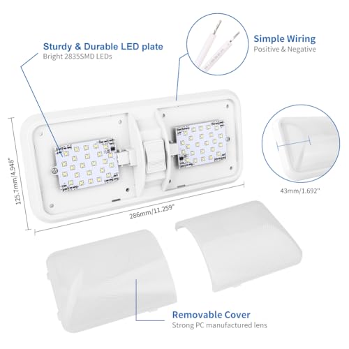 12V LED RV Ceiling Light, 1100 Lumen, Frosted Double Dome, Natural White (4000-4500K), 10 Pack