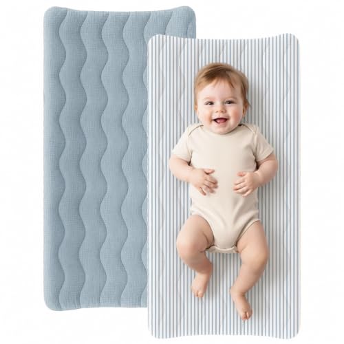 Image of Konssy 2 Pack Quilted Muslin Changing Pad Cover, Waterproof Layer 32 inch x 16 inch