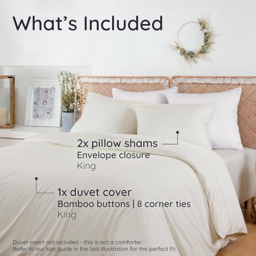 Image of Bambaw 100% Viscose Derived from Bamboo Duvet Cover King Size - 3 Piece Duvet Cover Set King, Cooling, Breathable, Soft, No Comforter (Ivory)