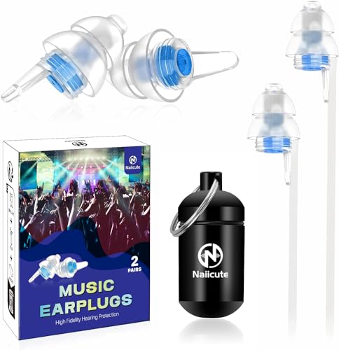 Naiicute Musik Gehörschutz Ohrstöpsel 2 Paar, Wiederverwendbare Konzertohrstöpsel mit Abnehmbares Kordel, Ohrstöpsel zur Lärm-Reduktion 23dB, In-Ear-Gehörschutz für Konzerte, Festival, Disco, Party