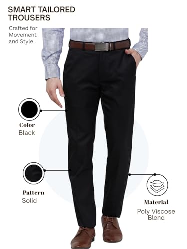 Image of Raymond Men Slim Fit Solid Pattern Poly Viscose Blend Flat Front Formal Trouser
