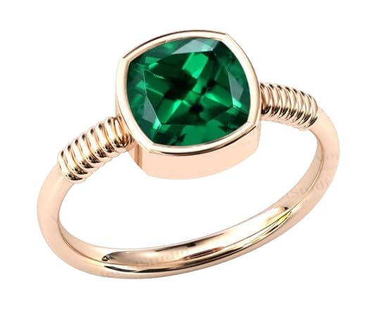 Retrend Design® Best Cushion Cut Panna 5 Carat Ring Zamrud Stone Anguthi 22K Rose Gold Rings For Women Men Exclusive Colle...