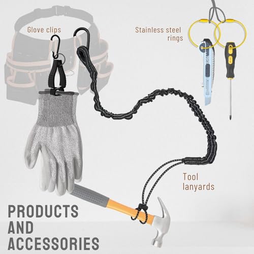 PUMHUBO Retractable Tool Lanyards for Hand Tools - 3 Pack Standard Length Tool Tether Lanyard with Carabiner and Adjustable Loop End, Scaffolding Roofing Fall Protection Tool Belts Accessories