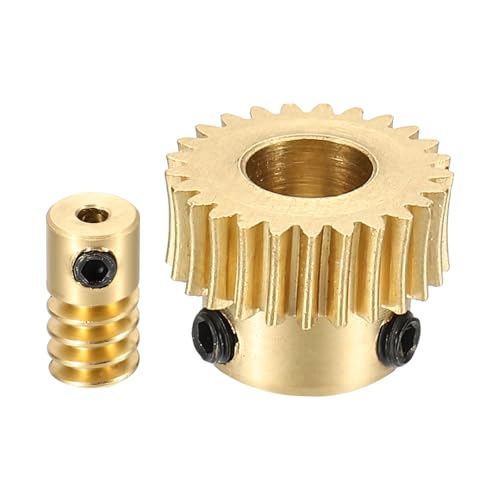 uxcell Worm Gear Set 25T 0.5 Module 1:25 Reduction Rate, Right Rotation Drive Gear Box Wheel Reduce Transmission Part (Brass Gear-6mm Bore, Brass Rod 2mm Bore)