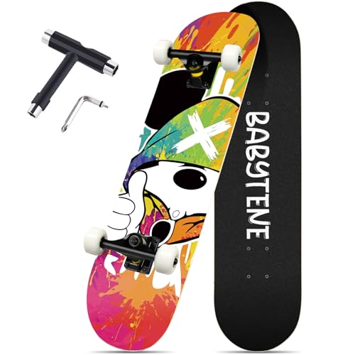 プロスケートボード 31インチ スケボー skateboard スケート スケボー 大人 プロフェッショナル 初心者 コンプリート ABEC-11 95Aホイール 高精度 8 ティアデッキ 漫画 滑板 - スケボー と Tツール付き (5-color good)の商品画像（Amazon）