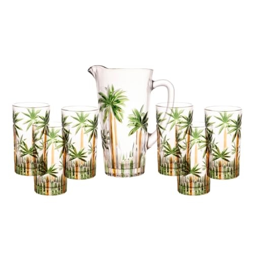 WOLFF - Conjunto Jarra com 6 Copos de Cristal Palm Tree Handpaint