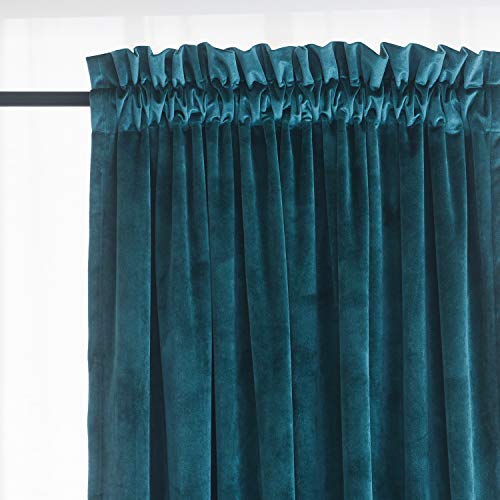 Roslynwood Velvet Curtain Panels Peacock Blue Block Light Window Super Soft Luxury Drapes for Bedroom Thermal Insulated Rod Pocket Curtain for Living Room/52Wx96L Peacock Blue, 2 Panels