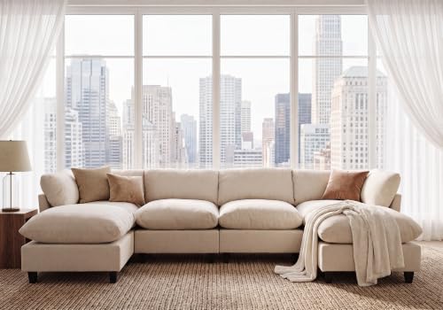 Iroomy Modular Sectional Sofa, U Shaped Chenille Cloud Couch Deep Comfy Seat, 6-Seater Sofas Couches for Living Room, Beige