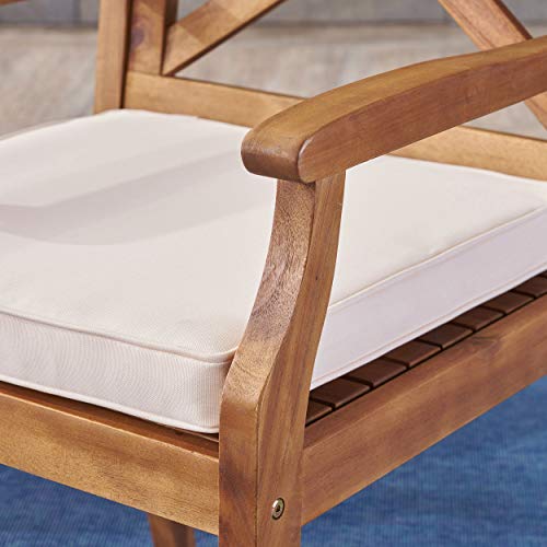 Great Deal Furniture Alva Outdoor 7-Piece Acacia Wood Dining Set, Teak And Cream #TOP2