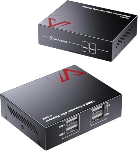 AV Access USBエクステンダー CAT5e/CAT6/CAT7ケーブル対応 60M/196ft 4ポートUSB2.0 | USB延長器、Webカメラ・KVM・プリンター・PC接続対応、プラグ&プレイ、ドライバー不要、Mac/Windows/Linux対応、キーボード、マウスをサポート USBオーバー イーサネット