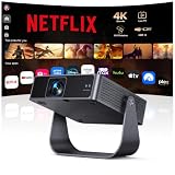 Proiettore Portatile【Smart TV & 1000+ Canali Live】Mini Proiettore 4K Smart TV Compatibile con Netflix, Rotazione 330°, Auto Focus WiFi Bluetooth, 1080P Nativo, Videoproiettore soffitto casa/campeggio