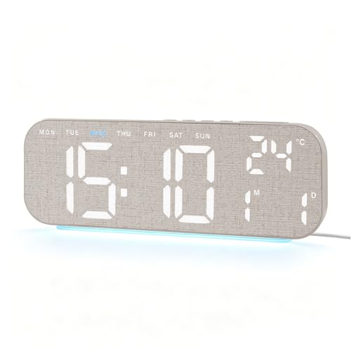 Image of Lafocuse Bedside Digital Alarm Clock with Linen-effect Finish