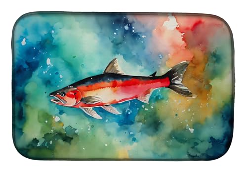 Caroline's Treasures DAC2817DDM Salmon Dish Drying Mat Absorbent Dish Drying Mat Pad for Kitchen Counter Dish Drainer Mat for Countertop, 14 x 21", Multicolor