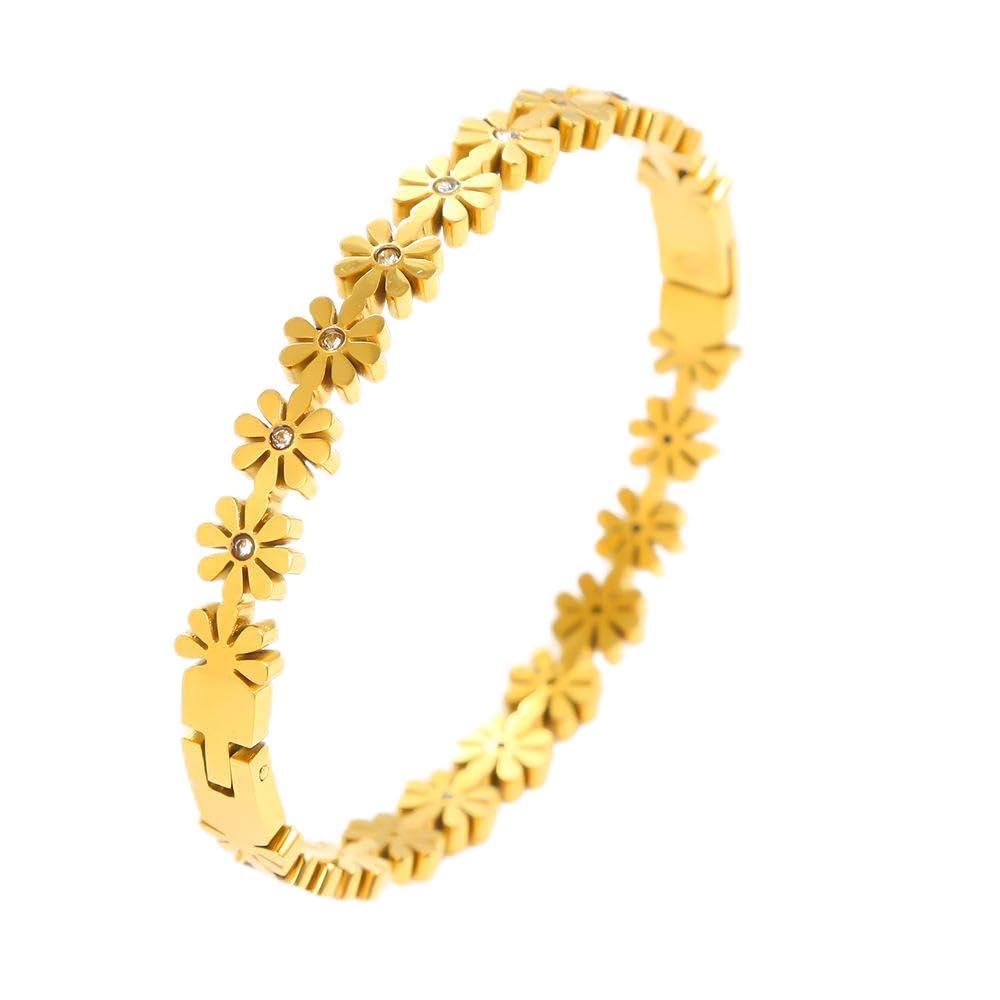 Gold Bangle Clover Bracelet for Women Stylish | Stainless Steel Black Floral Design Kada for Girls| Anti Tarnish Jewellery for women | Valentine Gift for girlfriend Ladies for woman-601-image-22