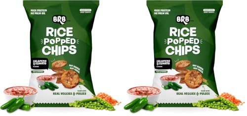 Image of BRB Rice Popped Chips | Jalapeno & Tomato Flavour | Not Fried. Not Baked | High Protein | 50% Less Oil, No Palm Oil, Healthy Snack | 48g /54g Pack (weight may vary) (Pack of 2)