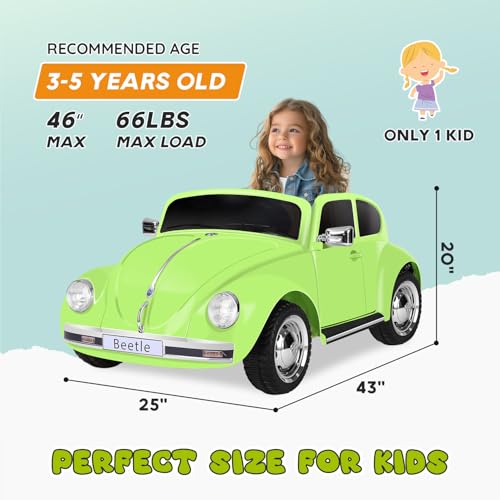 XCAR 12V Electric Car for Toddlers, Ride on Car with Remote Control, LED Light, 3 Speeds, Music, Ages 3-5 Years Old, Green