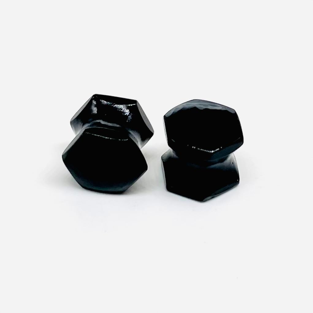 Natural Black Obsidian Hexagon Double Flared Ear Plugs – Handmade Gemstone Stone Gauges – Geometric Ear Tunnels – Organic Crystal Body Piercing Jewelry for Stretched Ears – Pair