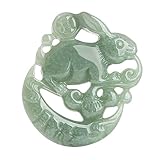 Feng Shui Jade Collar Nephrite Natural Jade Collar Conejo Auspicioso Encanto Colgante con Cordón Amuleto de Jade Verde Piedra Talismán Atraer Buena Suerte Unisex