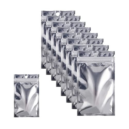 100 bolsas retráctiles antiolor (16 × 24 cm/6,4 × 9,6 pulgadas) Mylar Bolsa de papel de aluminio, Bolsa plana holográfica de aluminio con cremallera para almacenamiento de alimentos