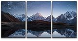 wall26 - 3 Piece Canvas Wall Art - Night Sky with Stars and The Milky Way Over a Mountain Lake - Modern Home Art Stretched and Framed Ready to Hang - 24
