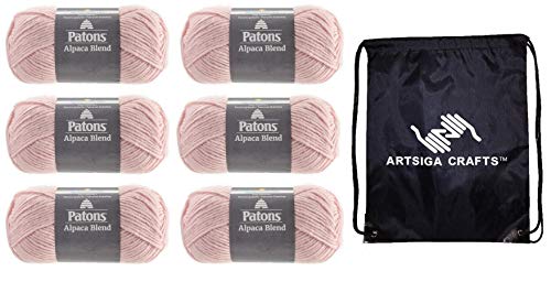 Patons Knitting Yarn Alpaca Natural Blends Peony 6-Skein Factory Pack (Same Dye Lot) 241101-01009 Bundle With 1 Artsiga Crafts Project Bag #TOP24