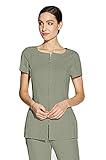 Faux Linen Sorelle Spa Tunic, Premium Spa Uniform for Women, Quilted placket and Neckline (Sage)