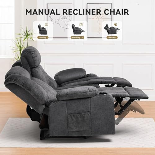 COMHOMA Manual Recliner Chair Set,Fabric Reclining Sofa Chair with Cup Holders, Upholstered Recliner with Side Pockets Suitable for Living Room Furniture (3+1)