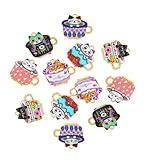 24 Pcs Enamel Cat Charms Coffee Cup Charms Mixed Colors Cute Cat Pets Tea Cups Charm for Jewelry Making Charms
