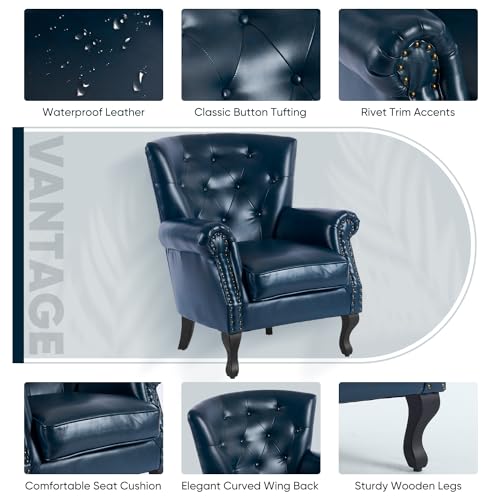 Navy PU Leather Accent Chair - Stylish & Durable - Image 6