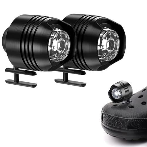RHZXD 2 PCS Headlights for Croc Charms, IPX6 Waterproof with 3 Light Modes, Waterproof Shoes Lights Charms Glow for 72 Hours in The Dark for Outdoor Running Hiking for Kids Adults(Black)