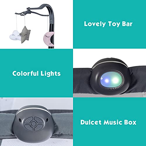 Baby Joy Baby Bassinet, Height Adjustable Portable Bassinet Crib W/Music Box, Toy Rack, Mattress, Breathable Mesh & Travel Bag, Easy Folding Bassinet Bedside Sleeper For Newborn Infant (Dark Grey) #TOP1