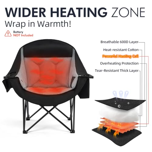 Image of Heated Oversized Camping Chair - Heavy Duty Padded Comfy Warm Outdoor Chair