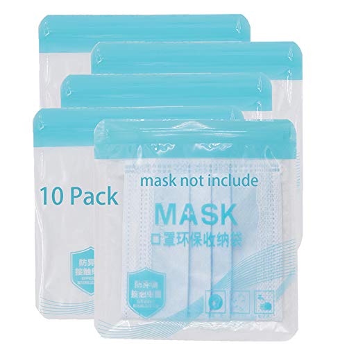 10 Pack Portable Face Mask Storage Bag, Foldable Face Cover Bag Box Organizer Keeper, Lightweight Pocket Size 4.7 x 4.7 inch, Portable Mask Bag Case Organizer for Kids Adults School and Office, Clear