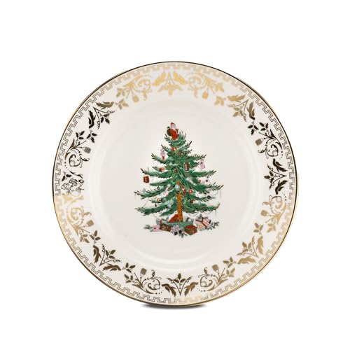 Spode Christmas Tree Gold Salad Plate, 8-Inch Porcelain Dinner & Appetizer Plate, Christmas Dinnerware, Microwave & Dishwasher Safe, Festive Collectible Seasonal Dining Plate Spode Christmas Tree Gold Salad Plate, 8-Inch Porcelain Dinner & Appetizer Plate, Christmas Dinnerware, Microwave & Dishwasher Safe, Festive Collectible Seasonal Dining Plate