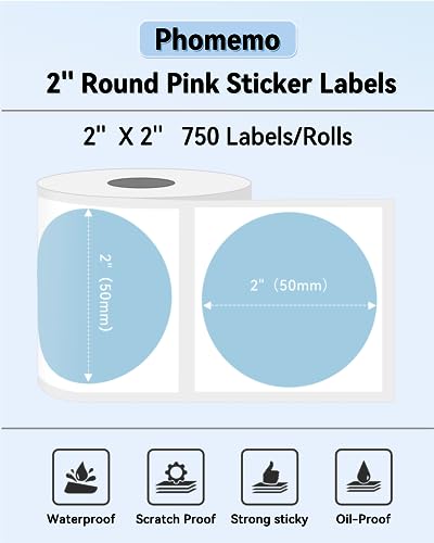 Image of Phomemo 2 inch Color Circle Thermal Labels, Self-Adhesive Round Direct Sticker Labels, Circular Thermal Printer Label for Logo Design, Name /Price Tag, Thanks Card, Address, QR Code, 750 Labels /Roll, Blue