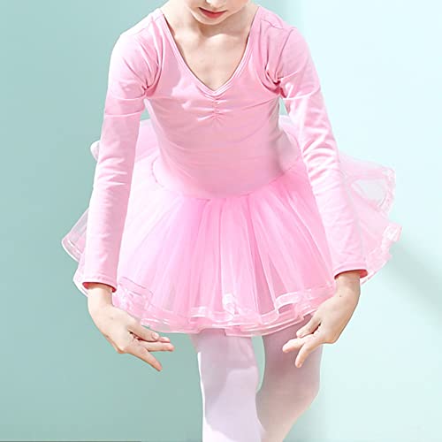 Girls Ballet Long Sleeve Leotards Hollow Back V-Neck Tutu Skirt Ballerina Dance Outfits for Toddler2