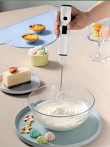 Image of FELICIA FINEST COLLECTIONS Handheld LED Display USB Rechargeable Milk Frother, 3 Speeds, Electric Milk Foam Maker Blender Mixer for Coffee, Latte, Cappuccino, Hot Chocolate, Egg Whisk (Green)