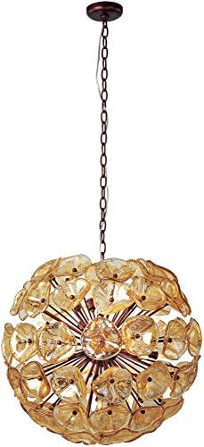 ET2 E22094-26 Fiori 20-Light Single Pendant, Bronze Finish, Amber Murano Glass, G9 Xenon Bulb, 1.5W Max., Dry Safety Rated, 2900K Color Temp., Low-Voltage Electronic Dimmer, Glass Shade Material, 2250 Rated Lumens