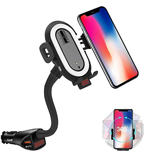 Qi Wireless Car Charger Cigarette Lighter Mount, Car Charger with PD and QC 3.0 for Nintendo Switch, Phone Holder Compatible with iPhone 11 Pro XS X XR 8, Samsung Galaxy S10 S9 S8 Plus Note 10 9 8