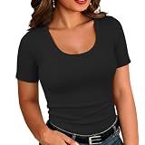 Women's Plus Size Tops Short Sleeve Scoop Neck Ribbed Knit Summer T Shirts