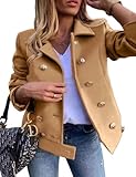 caban camel promod IDEALSANXUN Manteau court en laine pour femme - Tenue d'automne et d'hiver à manches longues - Manteau trench court à revers - Double boutonnage - Décontracté - Pour le travail - Pour le bureau - Veste d'extérieur