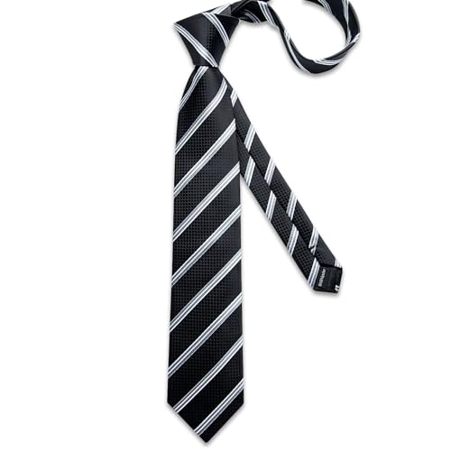 Image of DiBanGu Striped Tie Set for Men Silk Woven Plaid Necktie and Pocket Square Cufflinks Business Wedding