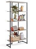 LINSY Tall Bookshelf, 30' Width Modern Bookcases and Book Shelves 5 Shelf, Finished Wood Bookcase for Living Room, Cement