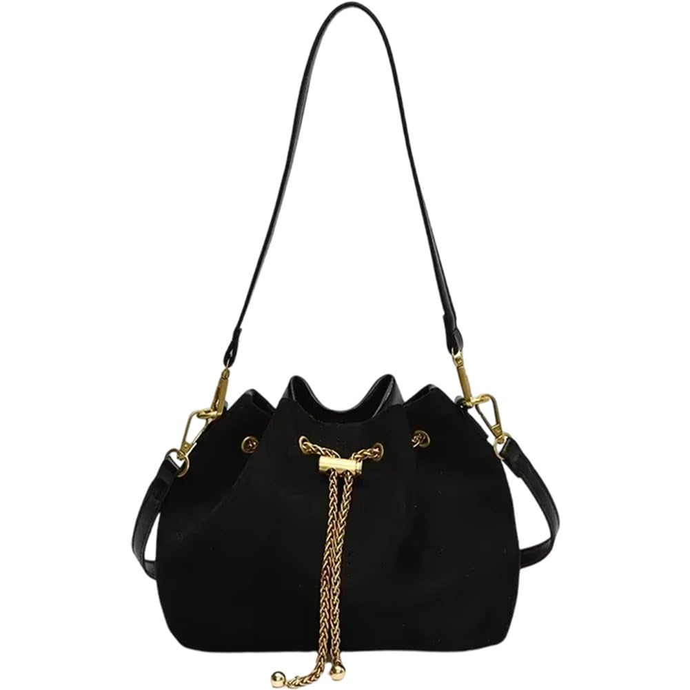 Sac à bandoulière en daim souple Wudaizhi | Grand sac seau à cordon de serrage femmes