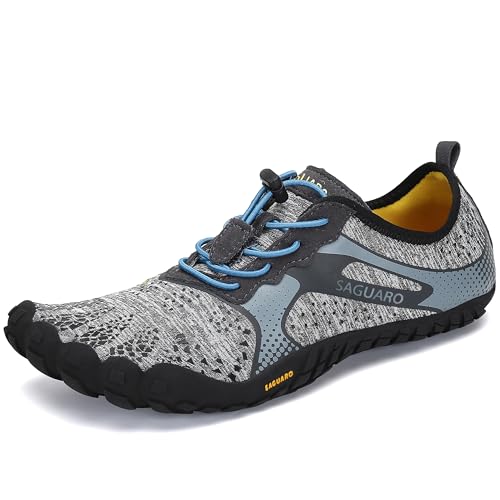 SAGUARO Hombre Mujer Zapatillas Barefoot Minimalistas Calzado De Training Ligeras Cómodas Para Caminar Senderismo Ciclismo Trail Running Trekking Playa Agua Exterior Interior, Moneda Gris, 43