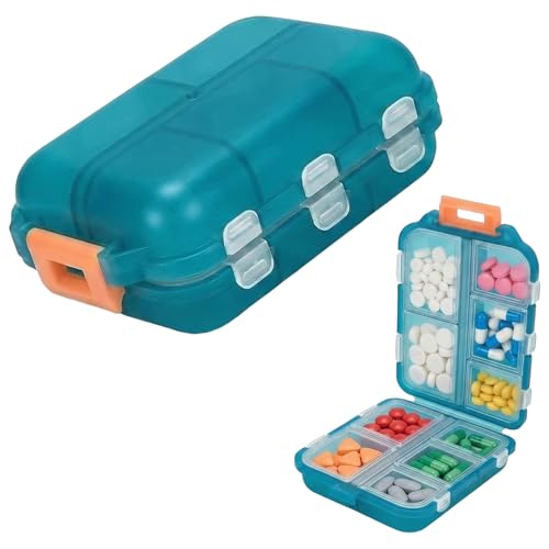 Pilulier portable 10 compartiments, grande capacité, pilulier, pillulier 7jours grande capacite plus rangement boite de médicaments, semainier medicament