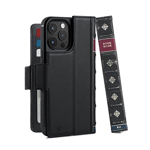 Twelve South BookBook for iPhone 13 Pro Max | MagSafe Compatible 3-in-1 Leather Wallet Case with Display Stand/Removable Magnetic Shell (Black)