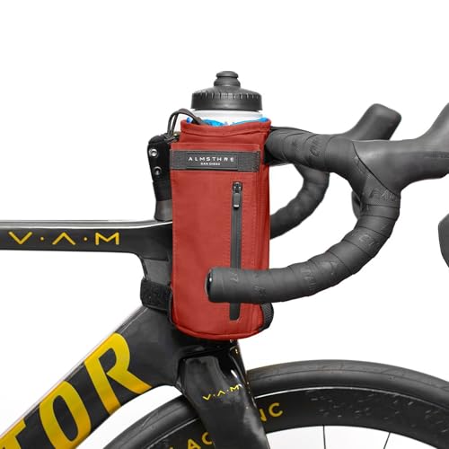 ALMSTHRE Stem Feed Bag – Vermelho enferrujado | Bolsa ajustável para guidão de bicicleta de 1,6 L com bolso com zíper | Tecido Ripstop resistente ao clima com cordão seguro | Bolsa multiuso para MTB