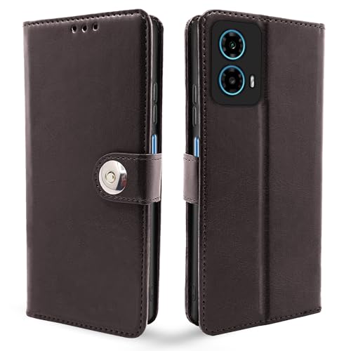 Image of Pikkme Moto G24 Power Flip Cover Leather Finish | Inside TPU with Card Pockets | Wallet Stand and Shock Proof | Complete Protection Button Flip Case (Coffee)